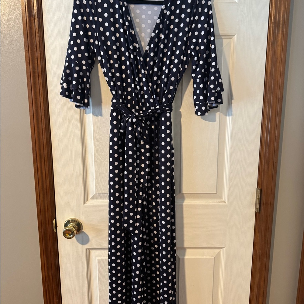 Navy Polka Dot Wrap jumpsuit